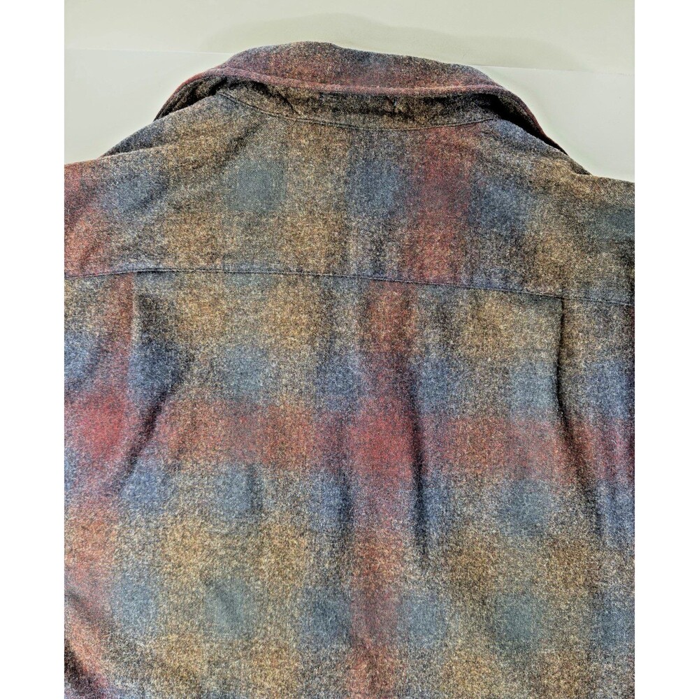 Pendleton Lodge Shirt Men’s Large Lng Virgin Wool Plaid Blue Gray Burgundy Camel - Picture 3 of 8